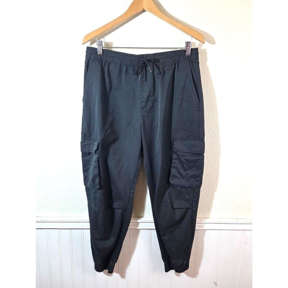 Zara Women's Large Black Cargo Jogger Pants Relaxed Fit Utility Drawstring